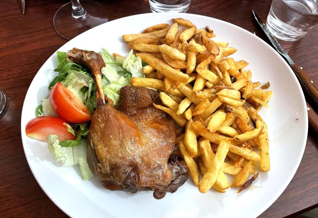 Duck confit at La Cheminée Royal restaurant in Bordeaux